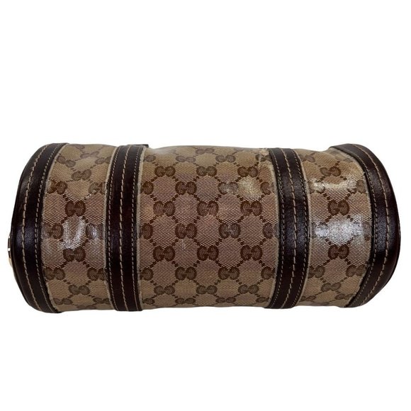 Authentic Gucci Satchel Bag Brown PVC Used GG Handbag Vintage - Picture 4 of 13